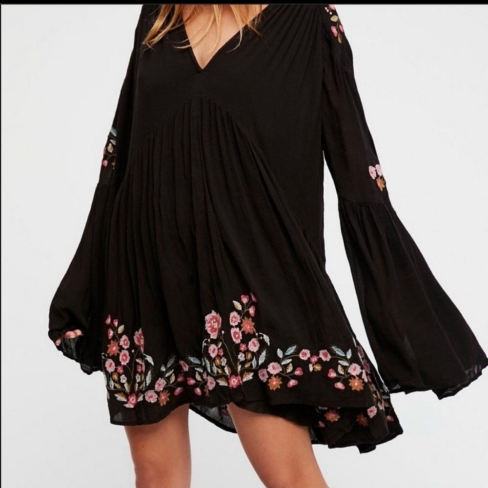 Free People XS Te Amo Mini Dress Embroidered Black